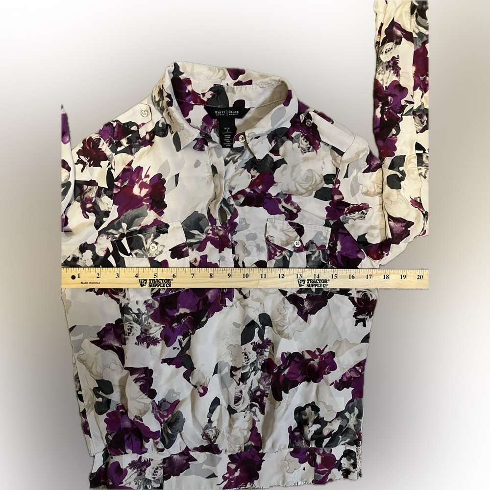 White House Black Market Long Sleeve Silk Floral Blouse size XS - Picture 10 of 12